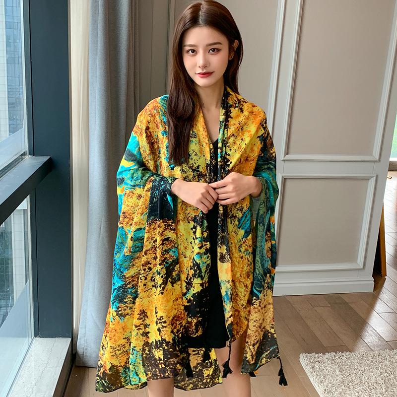 Fashion Hijab Women Silk Scarf Print Boho Shawls Lady Femme Mujer Bandana Scarve Sarong Beach Wrap Pareo Bufanda Stoles Foulard