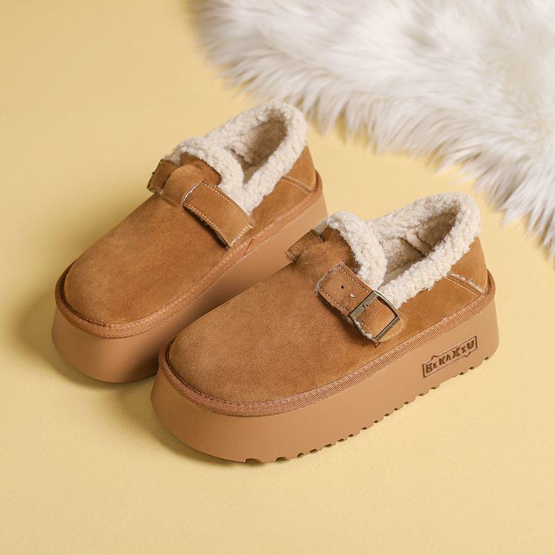 Women's Large Size Soft Sole Winter Warm Fur One Snow Boots Padded Lined Ankle Boots Anti-slip Hiking Sports Cotton Boots Leather Shoes