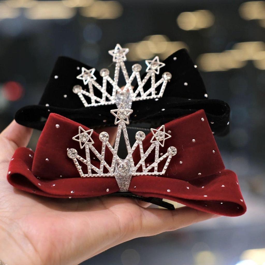 Children's Velvet Bow & Crown Hair Clip - Cute New Year Hair Accessory for Girls in Red & Black