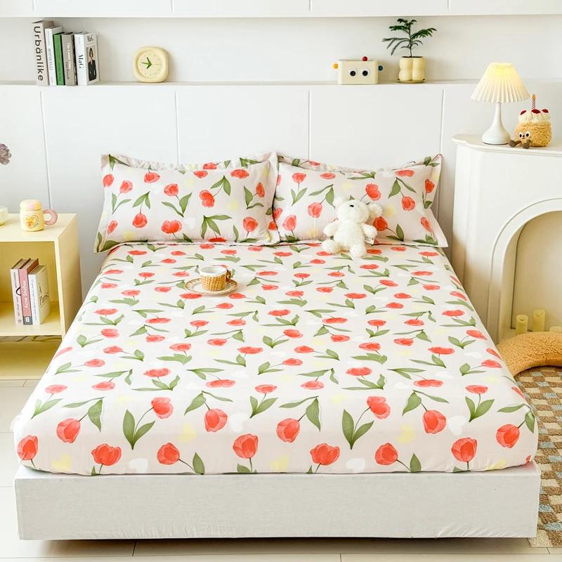 High Quality Printed Fitted Sheet Single Double Queen Size Mattress Cover With Elastic Band Bedsheet Soft Comfortable Fitsheet