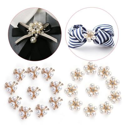 10pcs/set Flower Rhinestones Buttons Pearl Button Wedding Decoration Diy Alloy  Cryustal Bow Accessories
