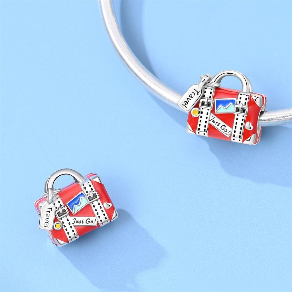Travel Style Airplane Camera Luggage Charm Bead Jewelry Necklace Bracelet Accessory Set