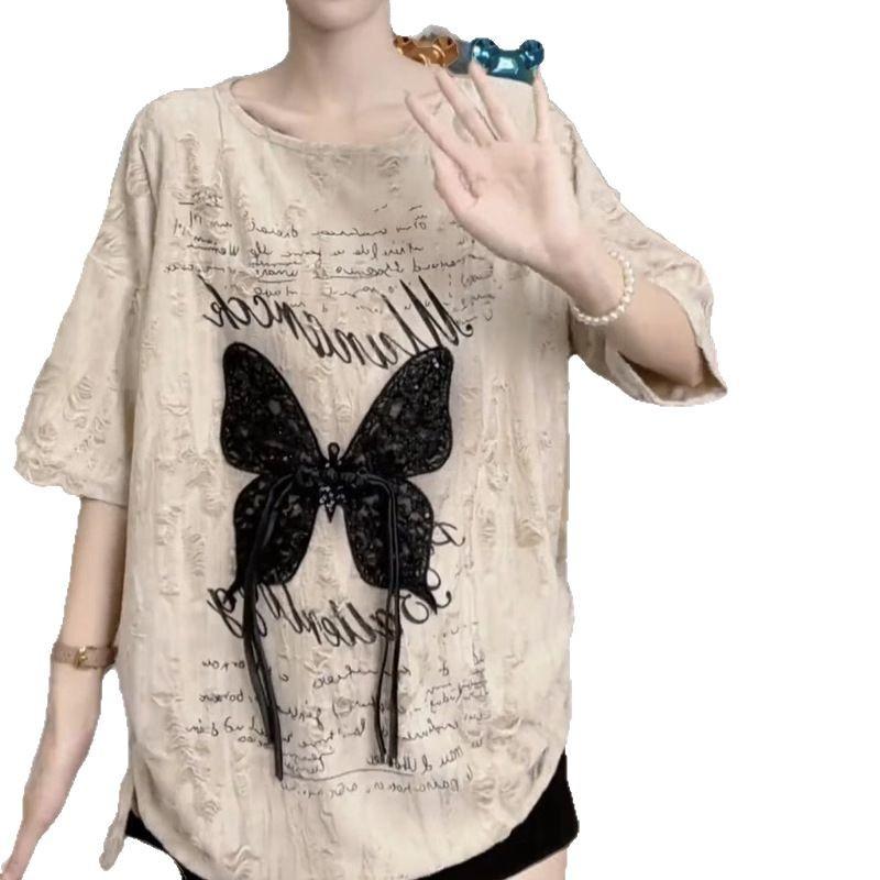 Spring and Summer Fashion Butterfly Short Sleeve T-shirt for Women New Stylish and Beautiful Casual Top S