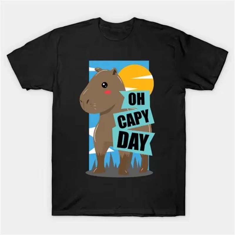 Cute Capybara Pattern T Shirts Funny Summer Short Sleeve Funny Animals Printed Tshirt Casual Oversized Men Women O Neck Tees