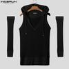 INCERUN Men V Neck Sleeveless Hooded Rib Casual Fitted Tank Tops with Oversleeve