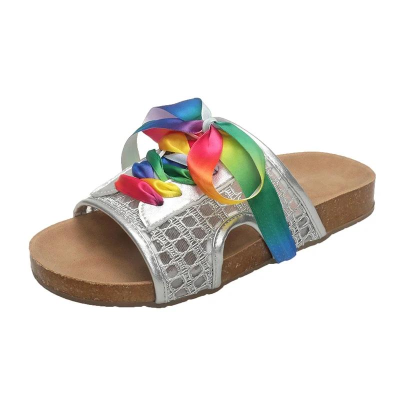 Dámská módní obuv 2025 Léto Šněrovací Luxusní Dámské Pantofle Módní Barevné Sladění Venkovní Ležérní Sandály Nadměrná Velikost Ploché Pantofle