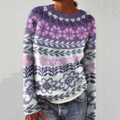 Dam Rundhals Färgblockad Lös Mode Pullover Stickad Topp Lyxig Avslappnad passform Smickrande och Mångsidig Topp