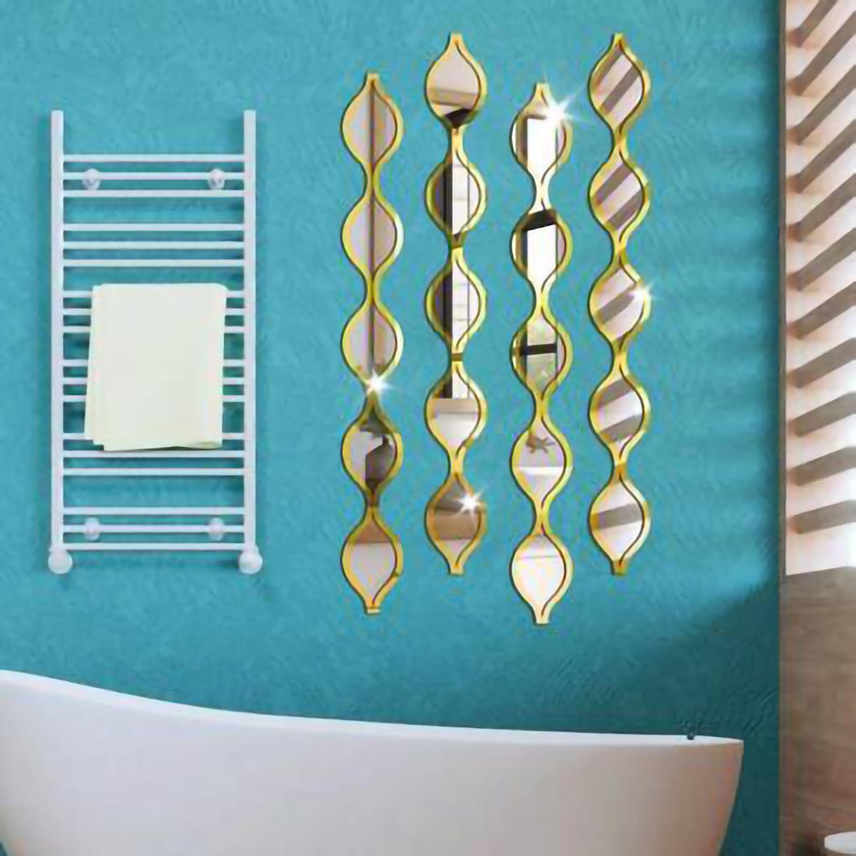 Акриловое самоклеящееся зеркало с стразами, настенный декор для гостиной, квартир 5pcs 18*10cm серебряный