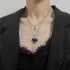 Light Luxury Black Mosaic Love Double-layer Titanium Steel Necklace Men and Women Stacked Wind Fashion Sweet and Cool Accessories