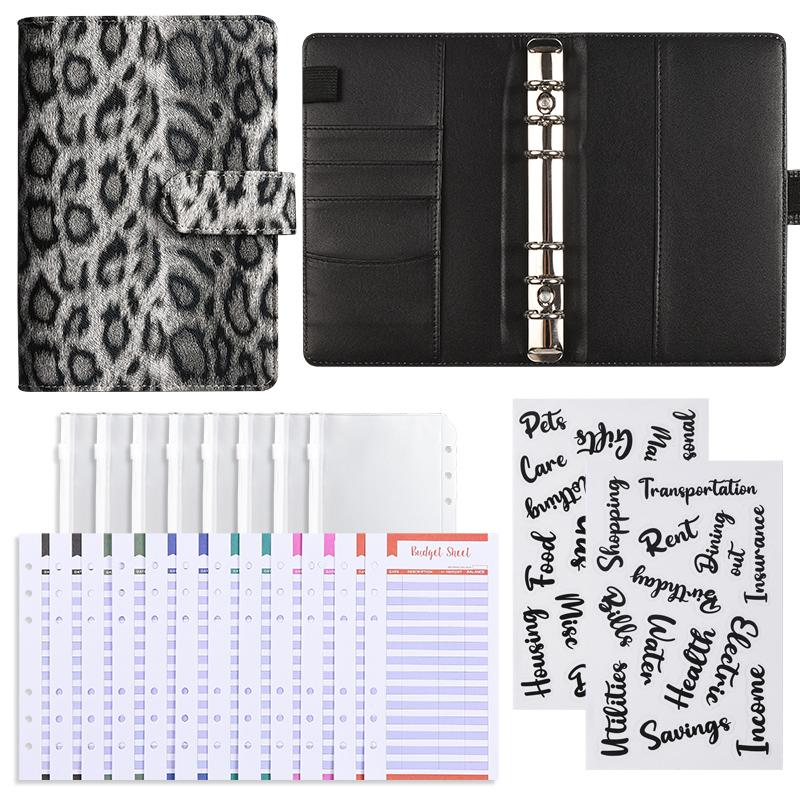 

A6 Леопардовый принт Денежный планировщик бюджета Папка-регистратор с конвертами на молнии, Денежные конверты для составления бюджета, Денежный органайзерлеопардовый принт A6