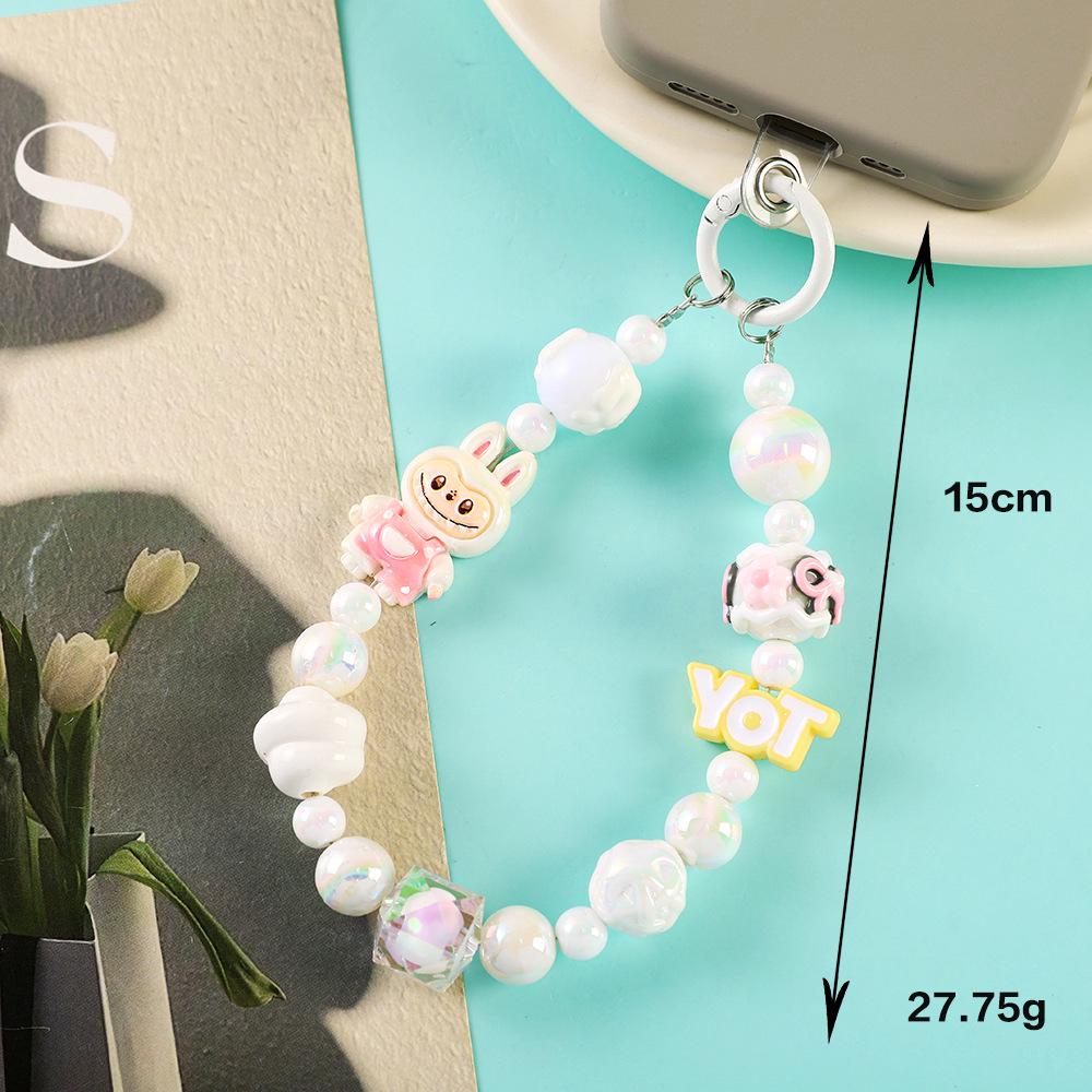 Handmade Cartoon Phone Charm: Dopamine Colors Beaded Keychain Lanyard