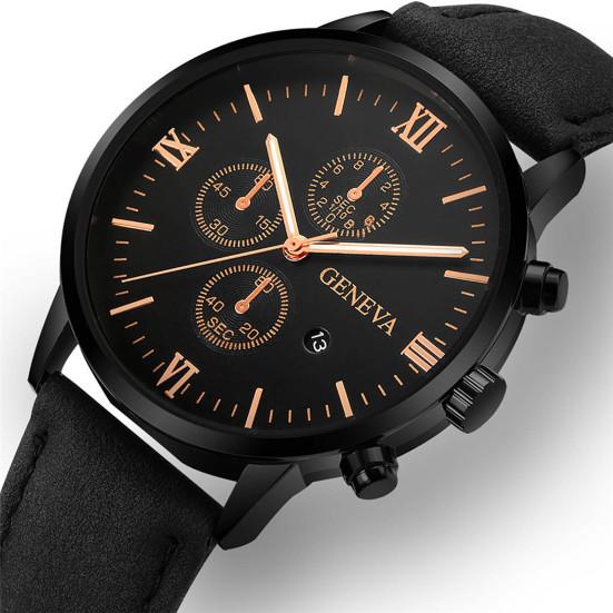 Men Quartz Watch Round Dial Precise Pointer Display Shockproof Scratch-resistant Calendar Faux Leather Strap Fashion Simple Male Business Quartz