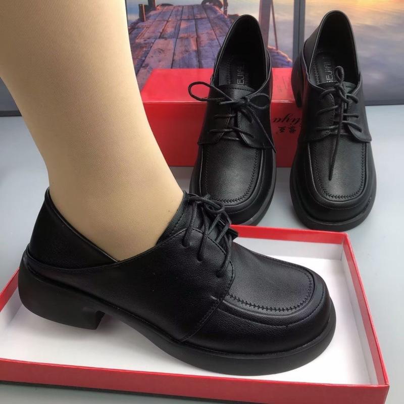 2025 New Fashion Versatile Casual Women's Leather Women's Shoes Thick Heel Single Shoes Non-slip Mother Shoes Four Seasons Work Shoes