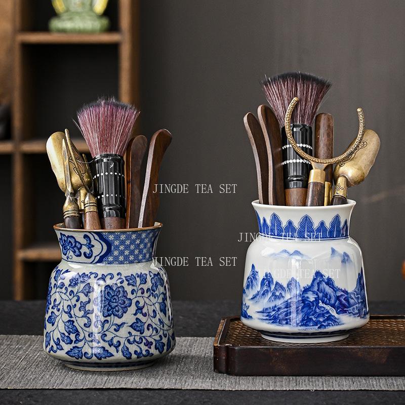 Blue and White Porcelain Tea Ceremony Accessories Ceramic Kung Fu Tea Utensils Mountains and Waters The 6 Heroes Teaware