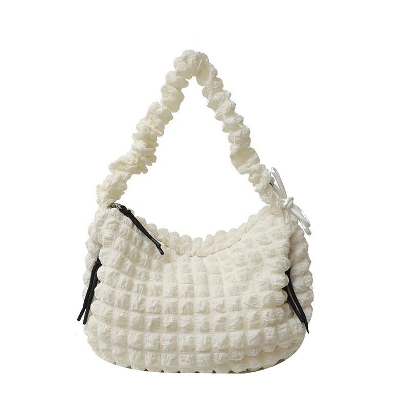 2025 New Seersucker Pleated Niche Knitted Bag Women's Casual One-shoulder Cross-body Large Capacity Cloud