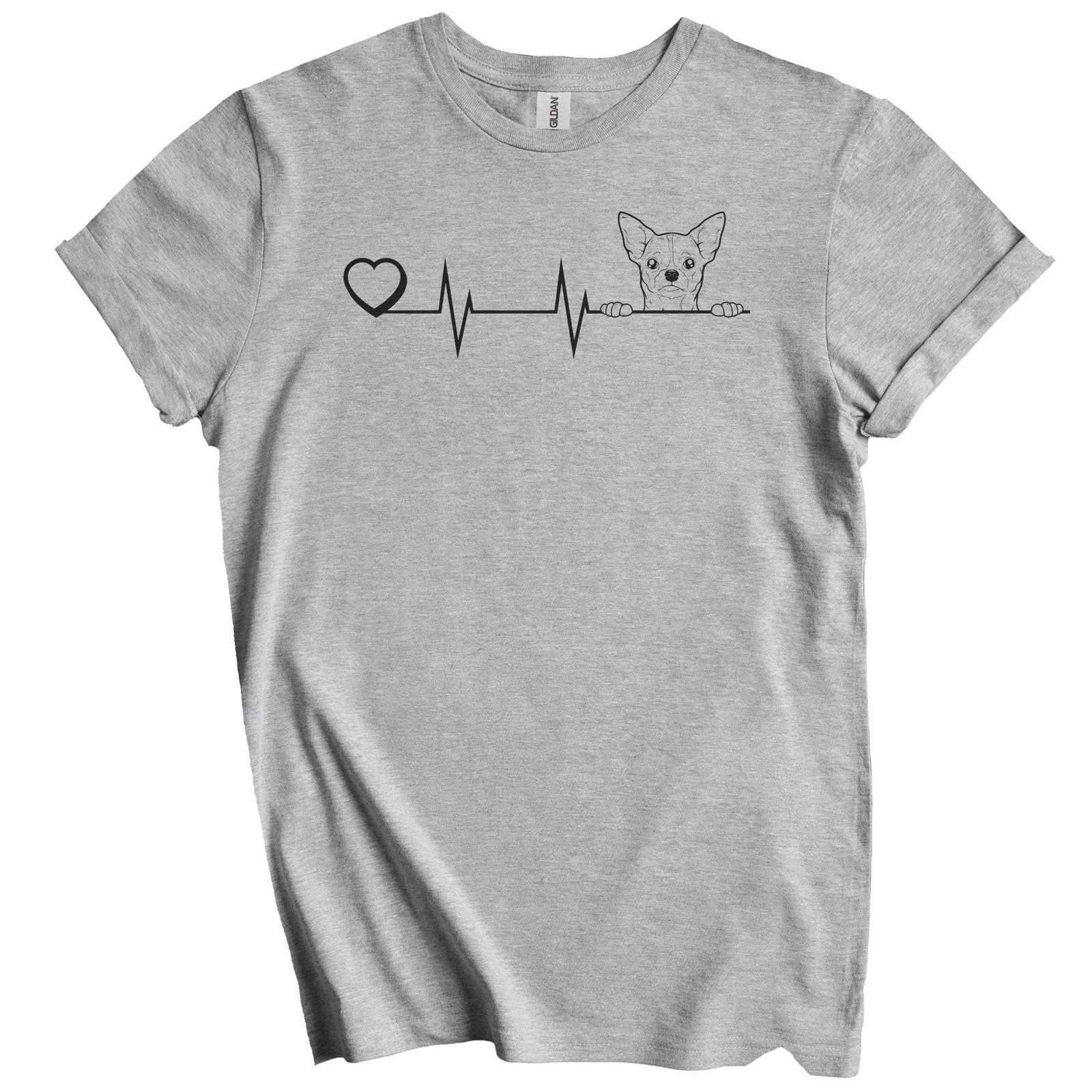 Heart Heartbeat Line Chart Chihuahua Dog Breed T-Shirt S