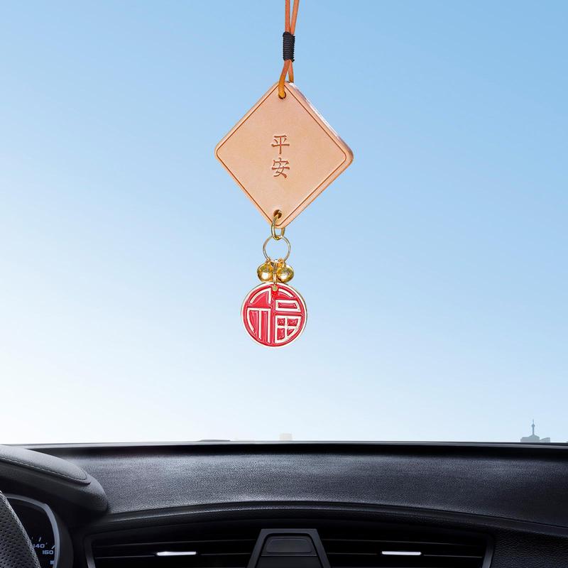 

Rearview Mirror Pendant Leather Car Feng Shui Blessing Dangle Ornament for Car Interior Decoration