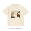 Herren Lustige Katze Die Erschaffung Adams Parodie Kunst T-Shirt Vintage Klassisches Gemälde Grafik Kurzarm Baumwolle Lässig Streetwear