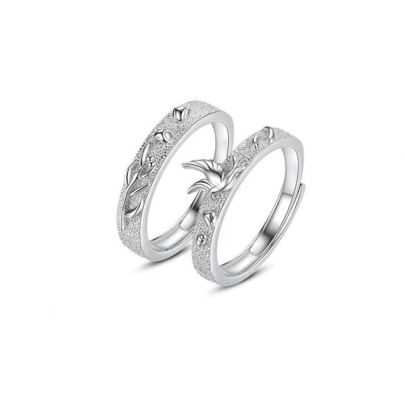 New Blue Eucalyptus & Bird Couple Rings for Women & Men: Niche Design, Light Luxury Wedding Bands, Perfect Christmas Gift