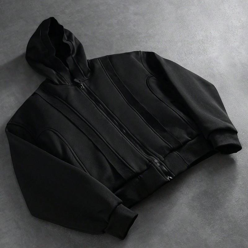 Oversized Hooded Zip-Up Sweatshirt Women Solid Color Patchwork Streetwear Casual Long Sleeve Top
