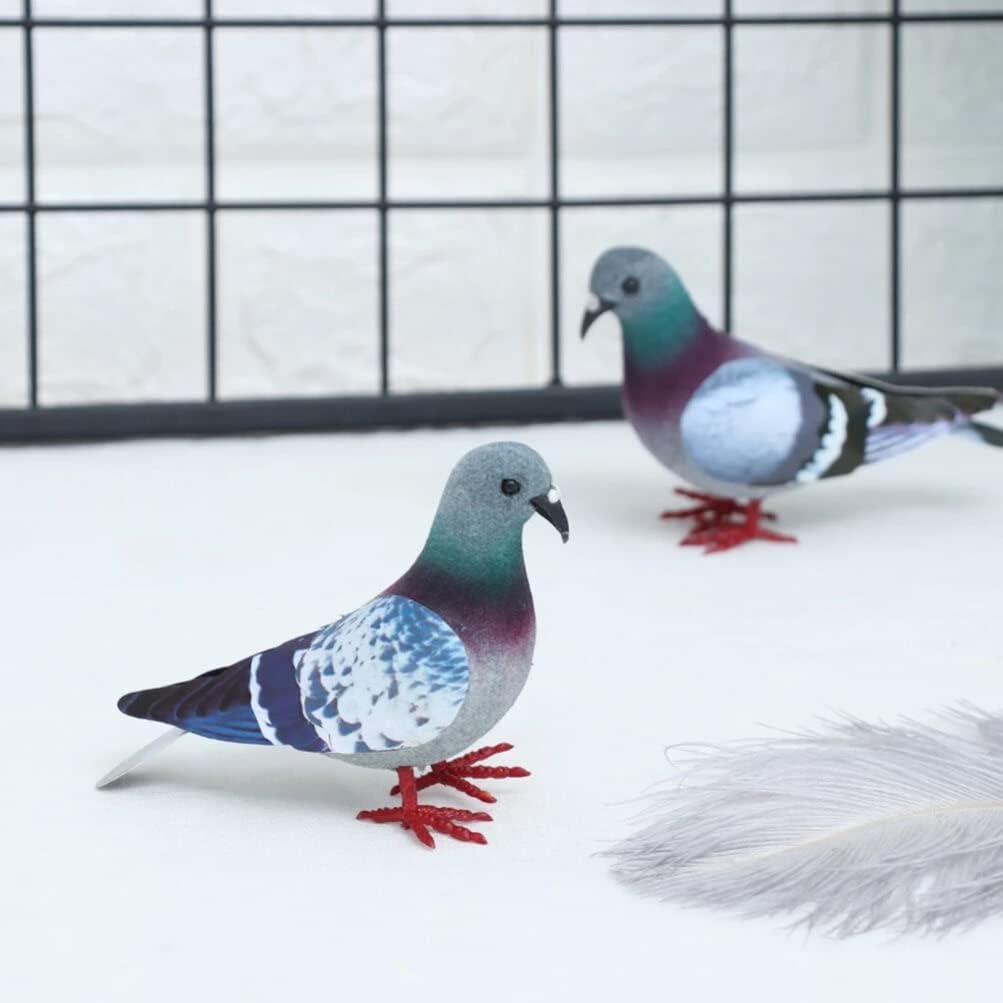 Fake Bird Statue 2Pcs Artificial Pigeon Fake Foam Birds Figurine Realistic Dove Birds Statue Garden Landscape Lawn Backyard Decoration (Grey)