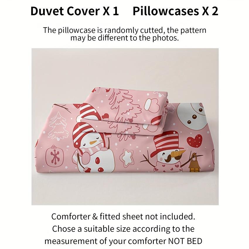 [Christmas Gift] 3Pcs Christmas Snowman Duvet Cover Set - Soft Polyester, Zip Closure, Machine Washable Christmas Gift