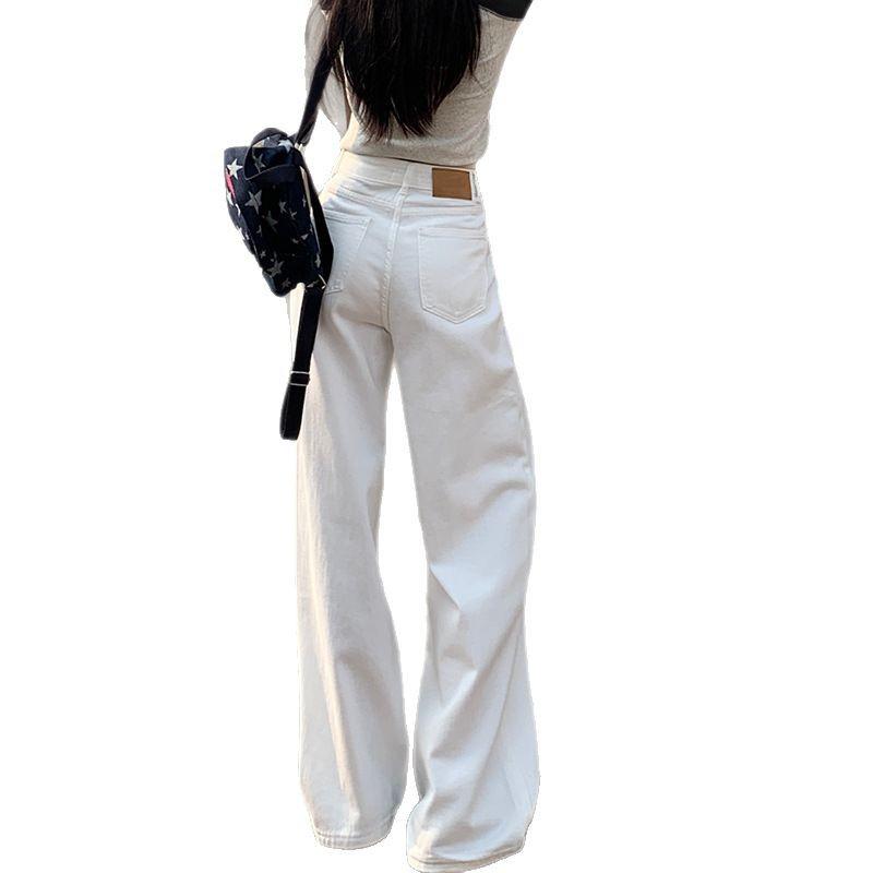 Women's High-Waisted White Wide-Leg Jeans - Spring 2025 Collection, Slimming Petite Fit with Advanced Drape