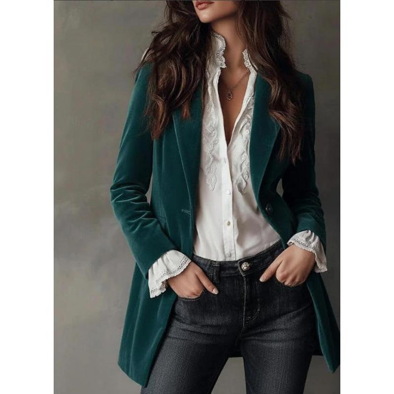 2025 Women's Retro Velvet Cardigan Slim Fit Long Sleeve Suit