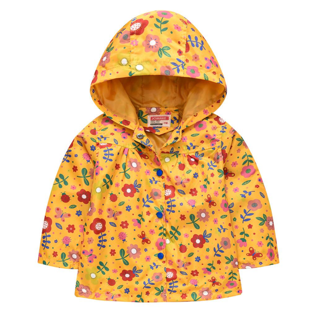 Children's Clothing Girls Cute Button Jacket Spring and Fall Children's Printed Long-sleeved Hooded Windbreaker Jacket