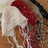 Hollow Out Hollow Pearl Tassels Knitted Hat Crochet Flower Ethnic Style Hat Cute Knit Cap  Girls