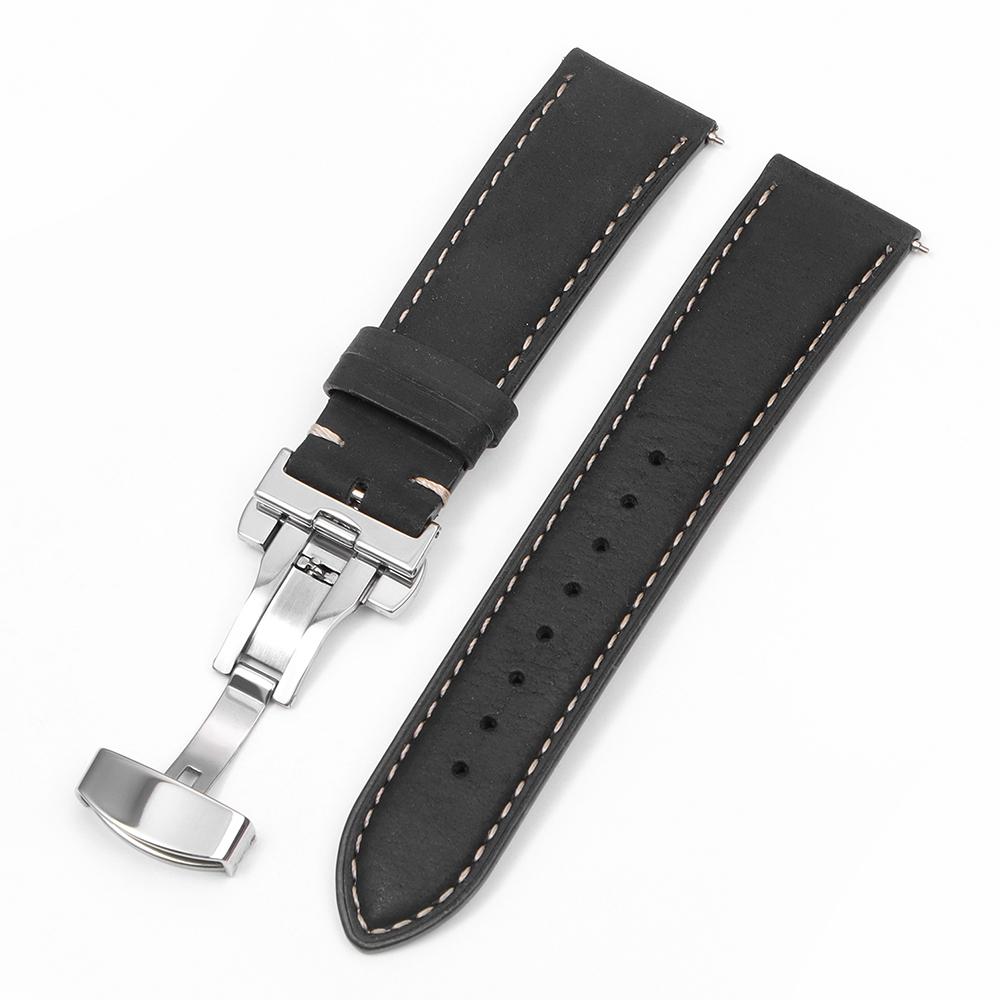 Cowhide Leather Watch Strap Butterfly Clasp Quick Release Bracelet 14/16mm 18mm 20mm 22mm 24mm for Samsung Galaxy Watch 7/6/5/4