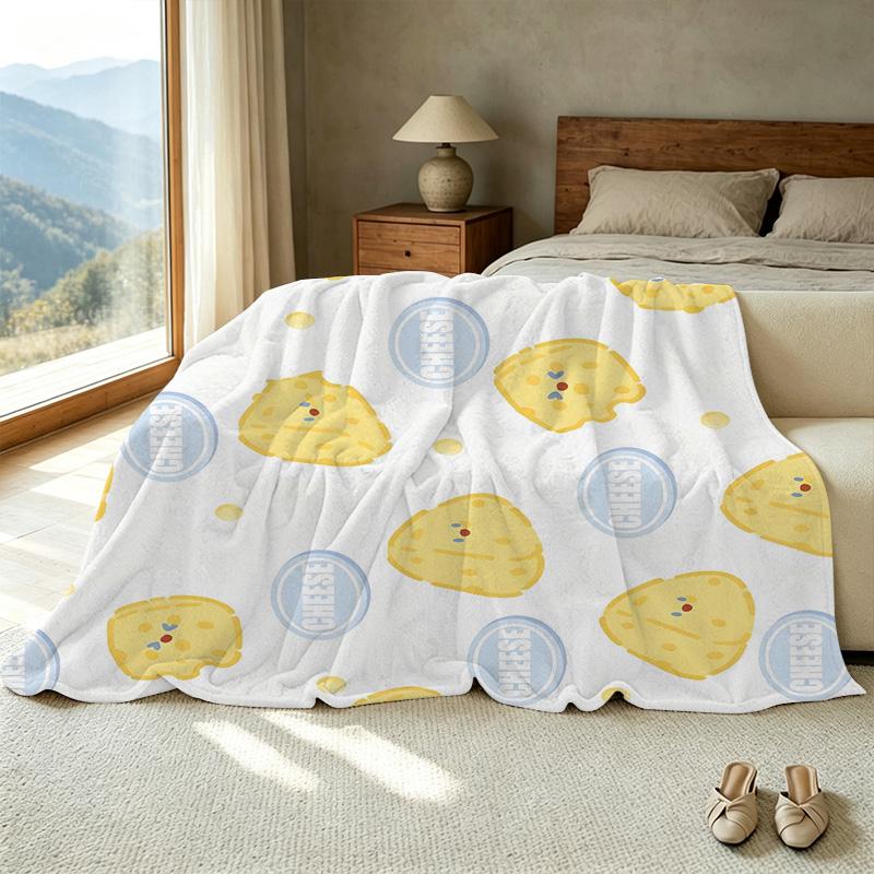 Cheese Series Soft Flannel Blanket, Lightweight Warm Cozy Cute Cartoon Plush Throw, Ideal for Home Lounge, Christmas & Halloween Decoration