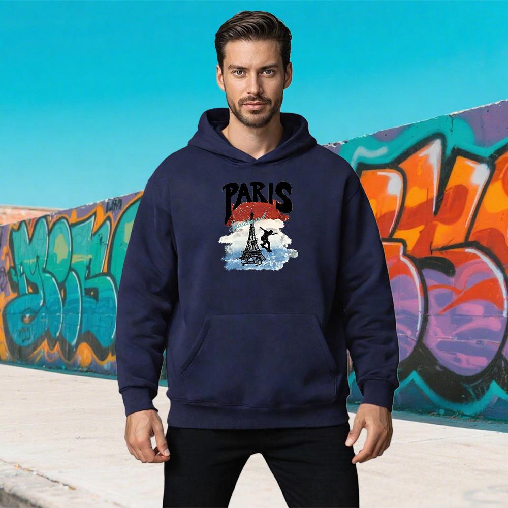 Paris Skateboard Eiffel Tower Graphic Sweatshirt Men Women Fashion Casual Streetwear Oversized White Hoodies Art Design Trendy