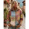 Women's Hooded Long Sleeve Printed Sweatshirt Loose Fit Casual Pullover Top