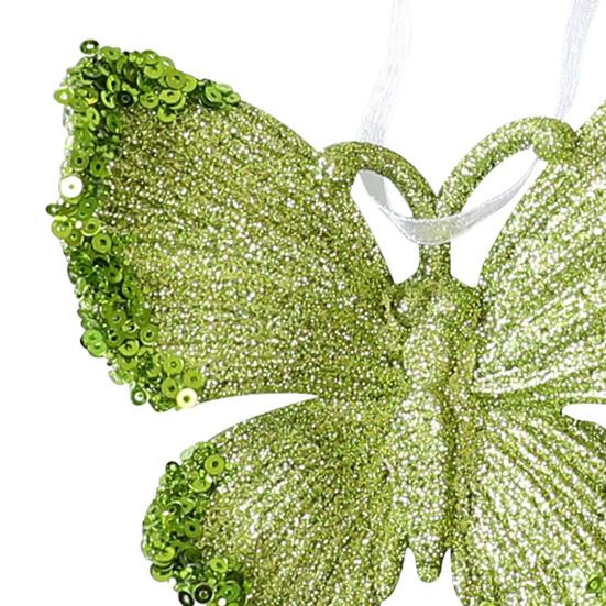 Glitter Christmas Ornaments Green Sequined Butterfly/Star/Reindeer Xmas Tree Hanging Decorations for Xmas Tree Holiday Home Party Decor