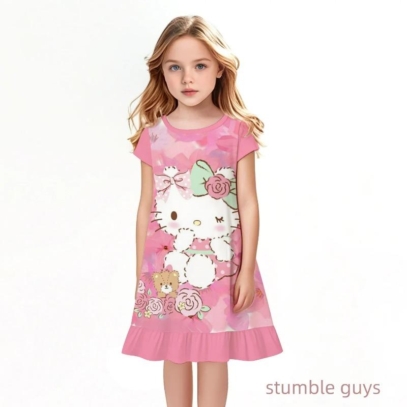 Popular Kawaii Summer Children's New Fashion Girl Dress Comfortable Home Outdoor Cartoon