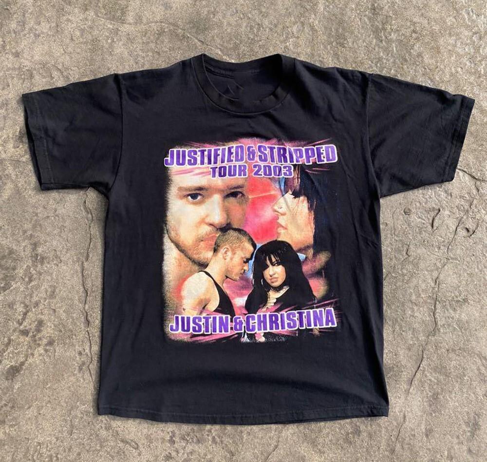 Vtg 2003 Justin Timberlake and Christina Aguilera Black All Size Shirt NI1153