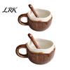 Coconut Shaped Ceramic Mug Vintage Shell Mug, Handmade Irregular Coffee Cup with Spoon, Easy to Clean Glazed Rustic Texture Breakfast Oatmeal Tea for