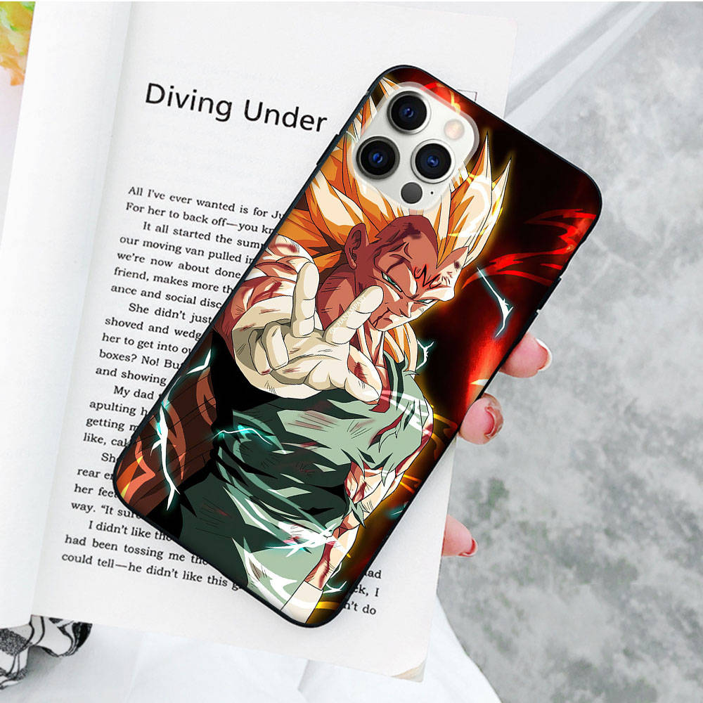 JW64 Dragon Ball Vegeta Black Soft Case für iPhone 16 15 Plus 14 13 Pro 8 SE XR XS Max P30 Nova 5T Y5P Y6 Y7 Y8P Y9 Realme C30 C33 C31 VIVO Y36 V27