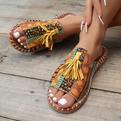 Fashion Women Ethnic Style Slippers Casual Beach Non-slip Slippers Summer Round Head Large Size Sandals Lightweight Shoes Slides Women