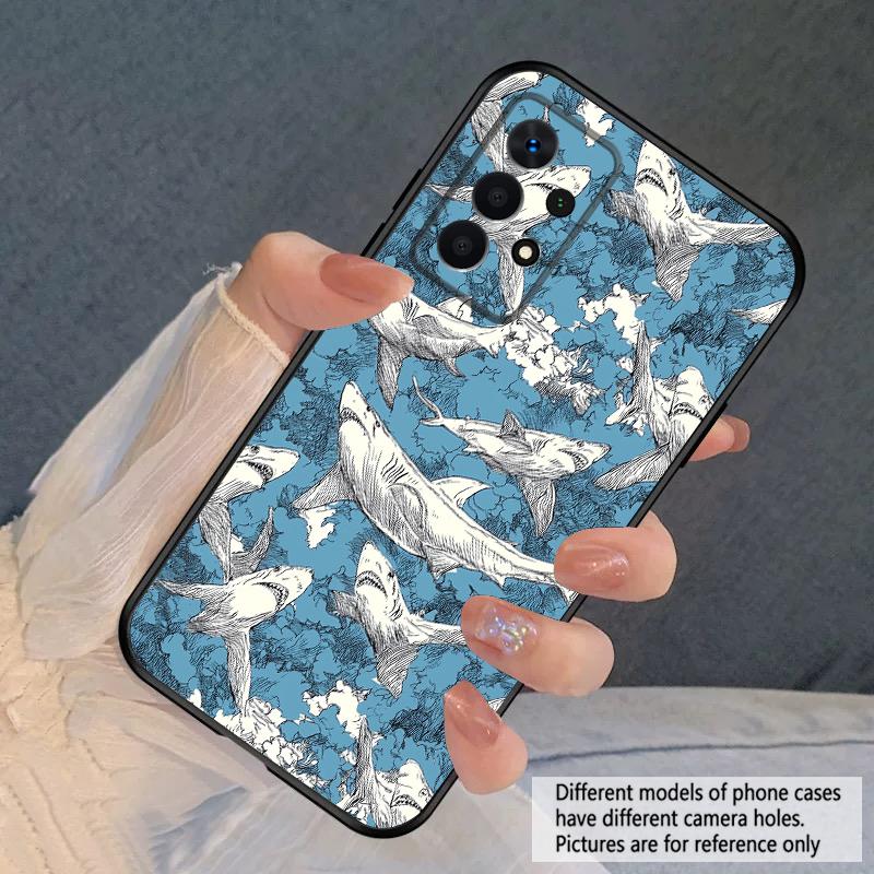 Cartoon Blue Shark For Samsung A03 Core A 04 05 06 12 14 15 16 22 23 Galaxy A25 26 4G 34 35 52 53 56 71 73 90 5G soft phone case