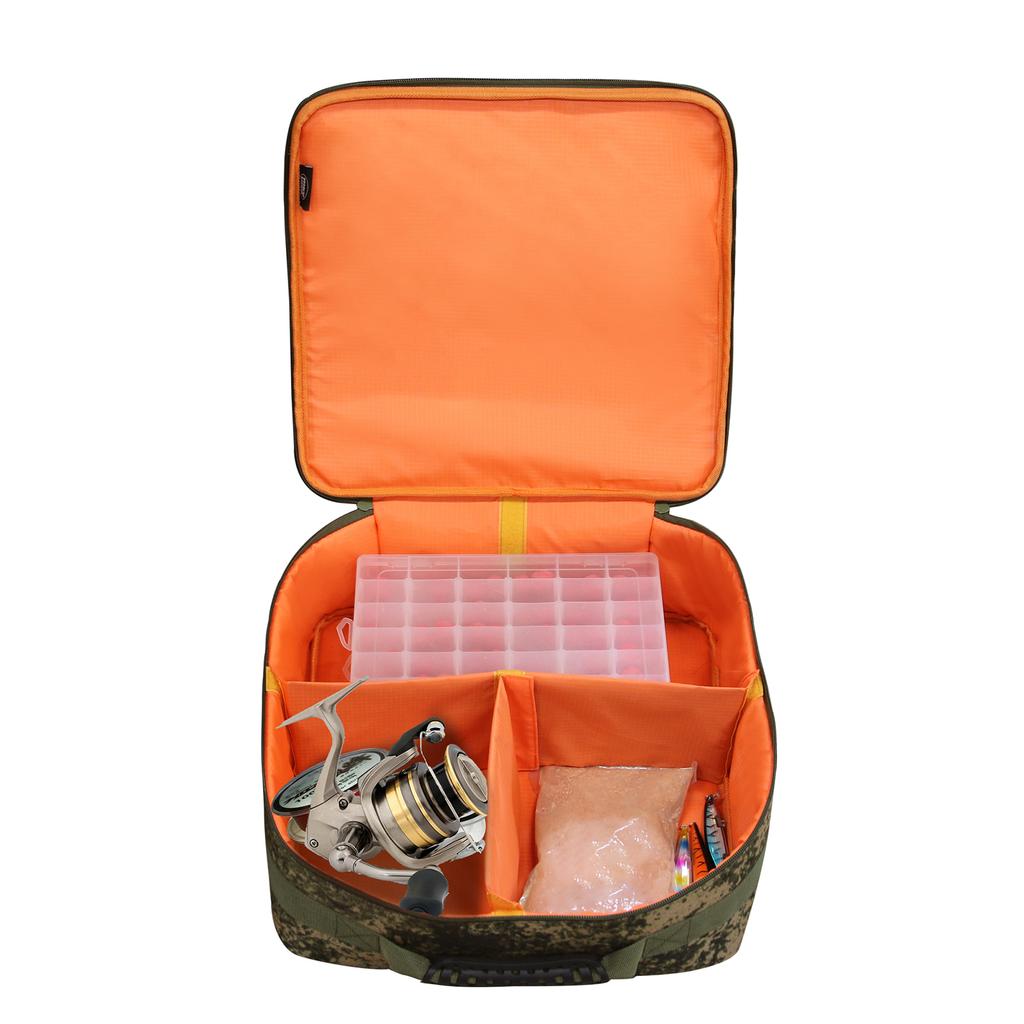 Handheld Fishing Reel Bag Double Fishing Tackle Box Polyester Large Capacity Carry Bag with Dividers