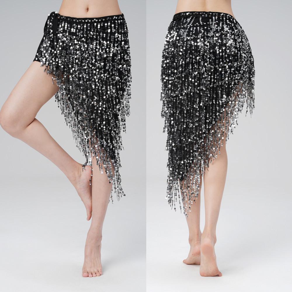 

Юбка для практики танца живота с пайетками и кисточками One Size