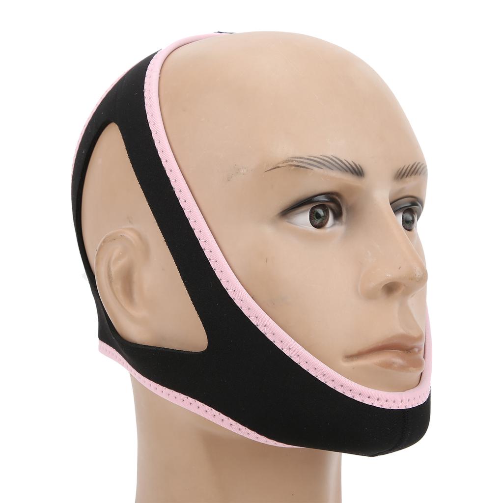 AntiSnoring Chin Strap Adjustable Breathable Stop Snoring Strap Jaw Support Belt(Black with Pink Edge )