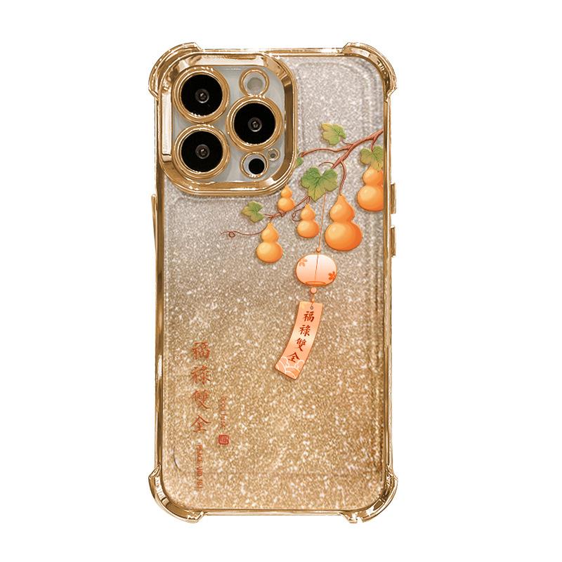 Fulu Double is fully applicable to Apple 16 Guofeng mobile phone case iphone17 series 15promax electroplating 14 silicone 13