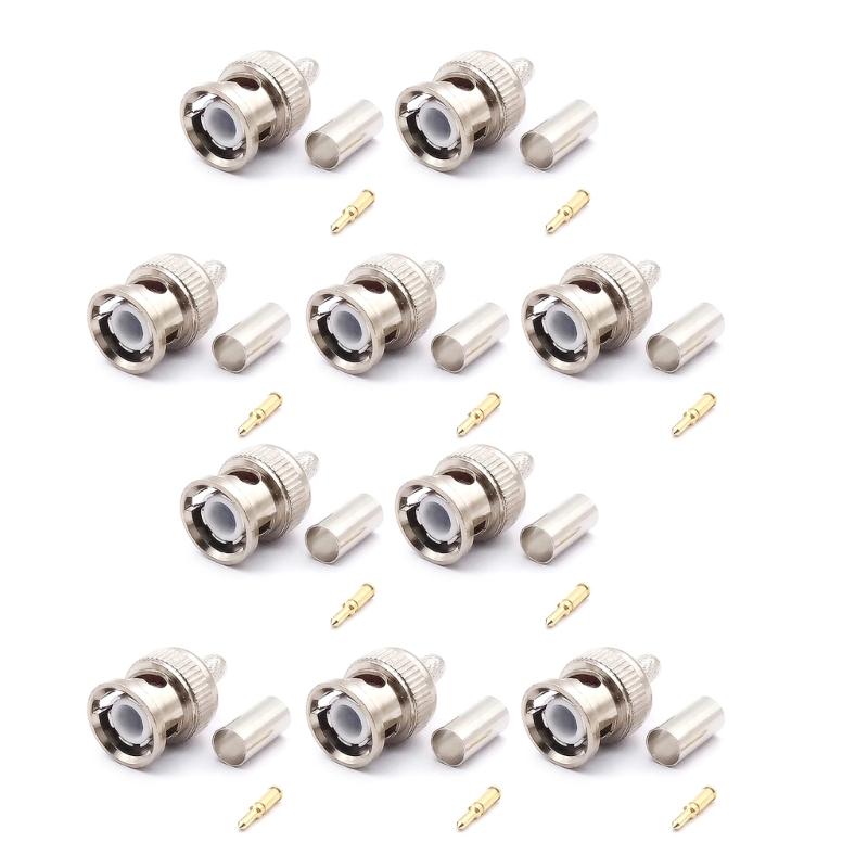 5 Pack/10 Pack BNC Male Crimp Connector 50Ohm Connector for RG58 RG59 Low Loss Coax Cable BNC Type Solder Converter