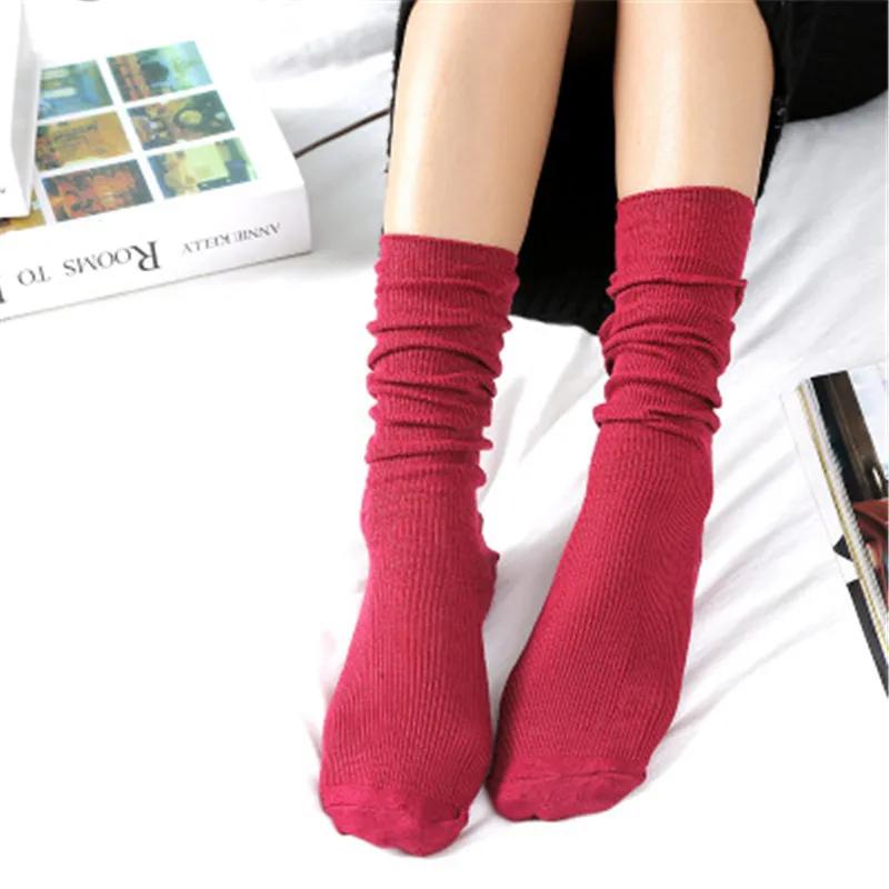 Japanese Korea High School Girls High Socks Loose Solid Colors Double Needles Knitting Cotton Long Socks Women