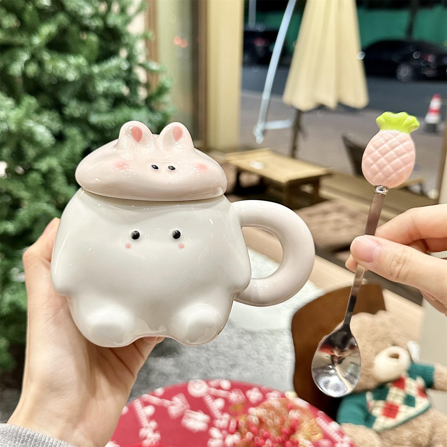 

Cute Anime Mug with Lid Ceramic Cup Birthday Gift for Best Friend Practical Water Cup