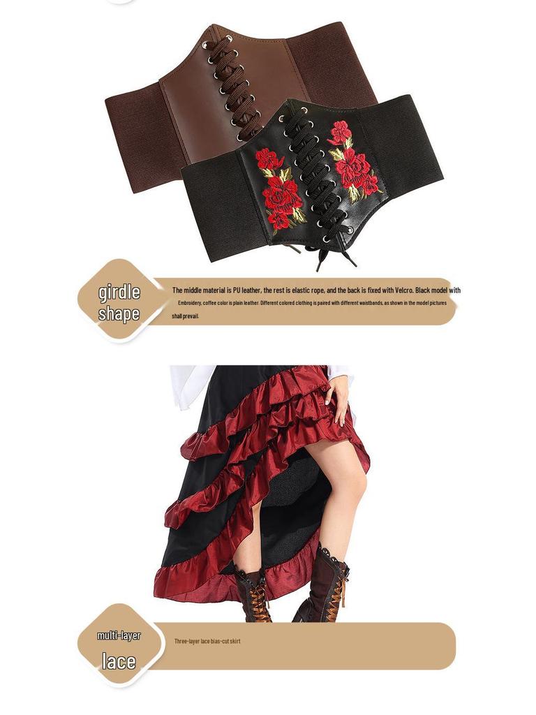 Medieval Ocean Captain Pirate Queen Corset with Ruffled Skirt Halloween Costume