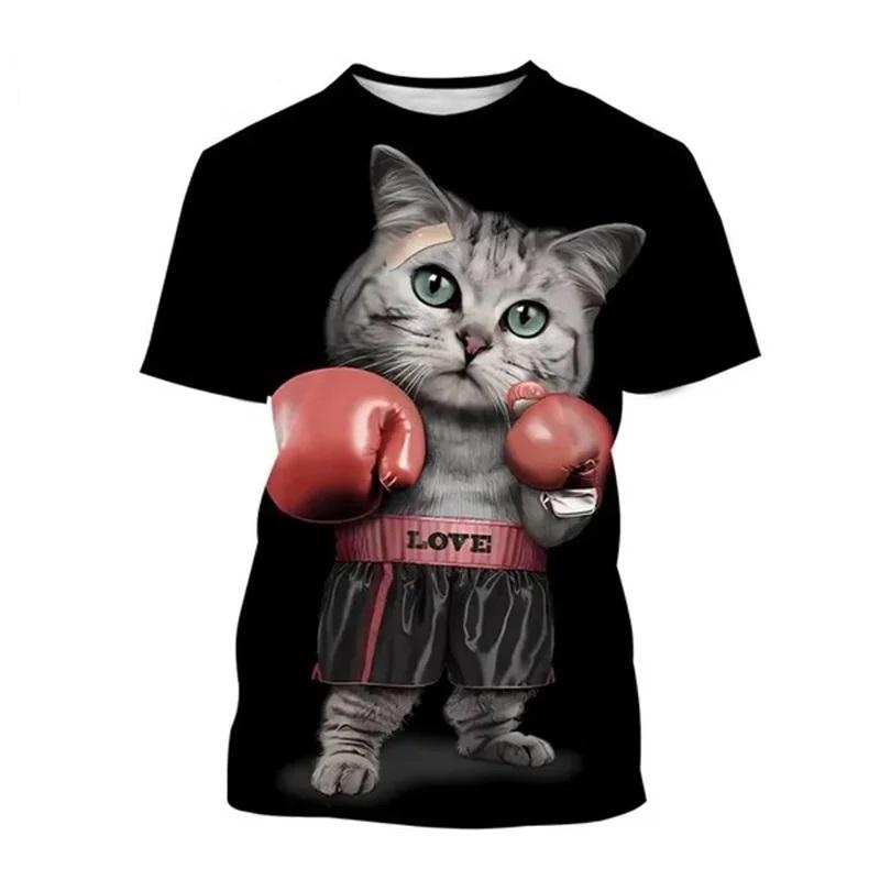 Muay Thai Kick Boxing Cat T-shirt Unisex Women Men 3D Print Kids Tops Tee Shirts